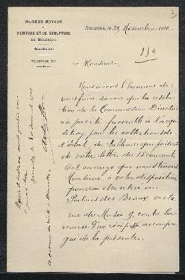 Dossier concernant la demande d’expertise d’un tableau offert en vente par Arthur Slosse (Bruxell...
