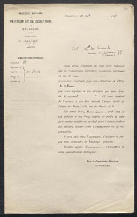 Dossier concernant un tableau ancien donné à Martel De Vos, offert en vente par Mlle J. De Koninc...