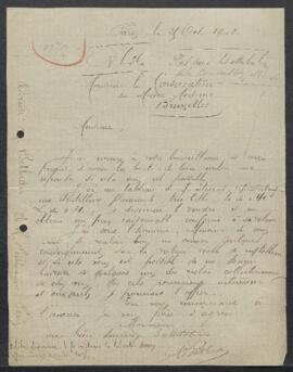Lettre concernant un tableau de Joseph Stevens représentant une Dentellière flamande, demande d’é...