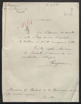 Dossier concernant un tableau ancien monogrammé « P.Bm » (sujet non précisé), offert en vente par Mr Kaufmann (Forest). — Offre refusée.
