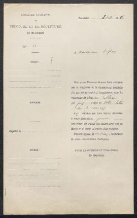 Dossier concernant un tableau représentant un Portrait d'homme datant du XVIe siècle, monogrammé, offert en vente par MM. J. & A. Le Roy frères (Saint-Gilles). — Offre refusée.