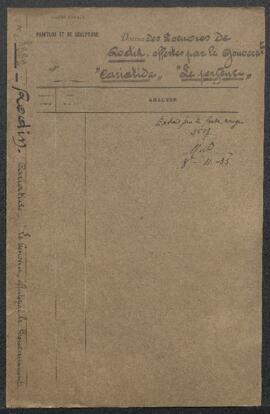 Dossier concernant deux œuvres de Auguste Rodin acquises par le gouvernement pour le Musée, Caria...
