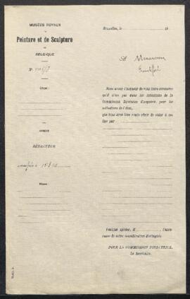 Dossier concernant une Bataille d’un lion avec des chiens, tableau de F[rans] Snijders, offert en...