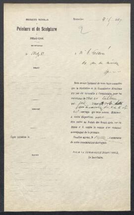 Dossier concernant un tableau non attribué, offert en vente par Gustave Lesavré (Bruxelles). — Of...