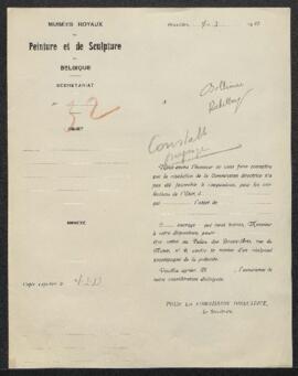 Dossier concernant un Paysagede Constable offert en vente par Mr E. Bollinne (Koekelberg). — Offr...