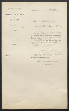 Dossier concernant un tableau de [Eugène ? ou Louis ?] Verboeckhoven daté de 1843, offert en vent...