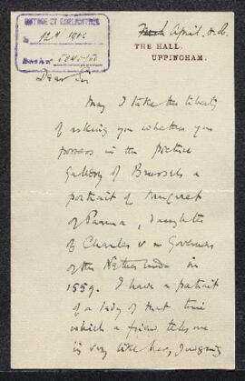 Dossier concernant une demande de renseignements émanant de Mr E. Hockliffe (Angleterre, Dorset, ...