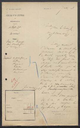 Lettre concernant les frais de voyage des membres du Collège, suite à la vente Koninckx à Anvers,...