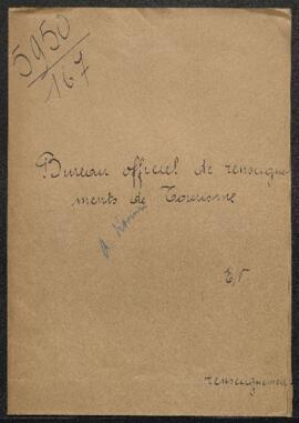 Dossier concernant une demande du bureau officiel de renseignements de tourisme (Bruxelles) relat...