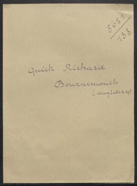Dossier concernant la demande de renseignements de Richard Quick (Angleterre, Bournemouth) qui possédant une Marine avec fort sur les rochers du peintre François Musin aimerait situer le sujet.