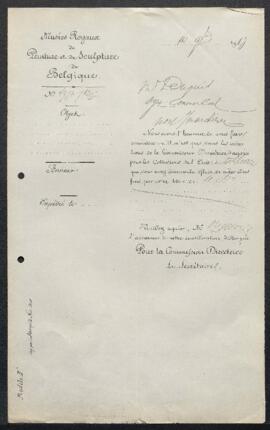 Dossier concernant deux tableaux sujets non spécifiés, donnés à Van Dyck [Antoon], offerts en ven...