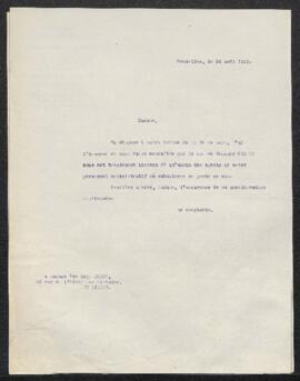 Dossier concernant une demande de renseignements émanant de Mme veuve Aug. Gobbe (Bruxelles), au ...