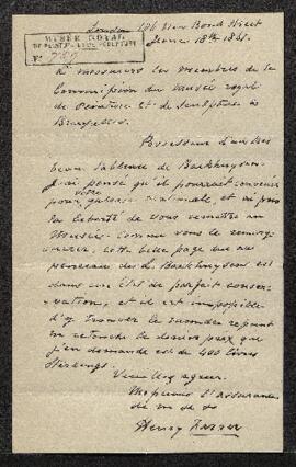Dossier concernant l’offre de vente par Mr Henry Farrer (Londres) d’une Marine de Backhuysen repr...