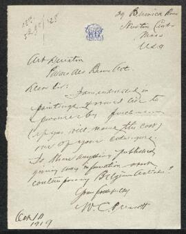 Lettre de Mr W. C. Prescott (Etats-unis, Massachusetts) par laquelle il signale son désir d'acqué...