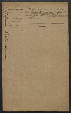 Dossier concernant un tableau de Van Beveren (sujet non mentionné), offert en vente par Mr C. Dyk...