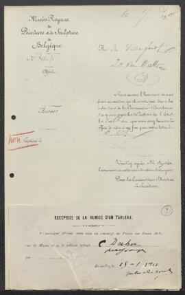 Dossier concernant un tableau de C[ornelis ?] Decker, Paysage, monogrammé et daté, offert en vent...