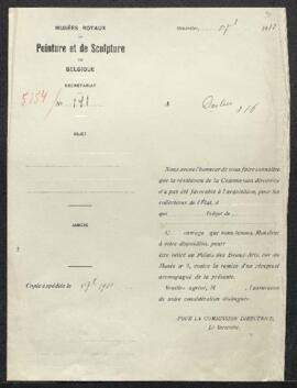 Dossier concernant un tableau de [Camille ou Corneille ?] Devos appartenant à Mr G. Veraart (Ette...