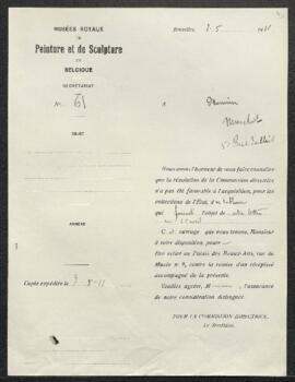 Dossier concernant un Benedicite, tableau de S. van Beest, offert en vente par Mr Muschoot (Bruxe...