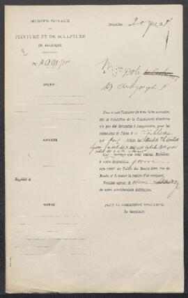 Dossier concernant la Fragilité des choses humaines tableau attribué à Gérard Dou et offert en ve...