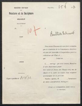Dossier concernant un tableau de Nicolas Maes, (sujet non précisé), offert en vente par Mme J. Ch...