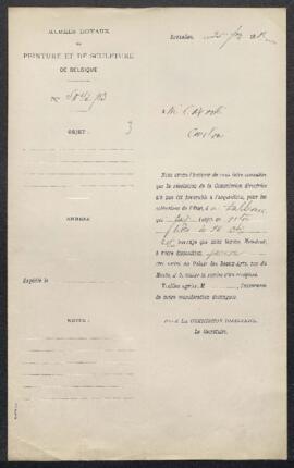 Dossier concernant un panneau ancien attribué à un Primitif représentant une Vierge à l'Enfant, o...