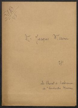 Dossier concernant la sculpture Le cheval à l’Abreuvoir de Constantin Meunier pour laquelle une demande de renseignements a été transmise à Ch. Jacques Meunier suite à la demande de Laurent Meeus (Bruxelles).