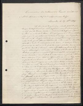 Lettre de C.J. Nieuwenhuys relatives aux restaurations effectuées par Van Regemorter en 1815.