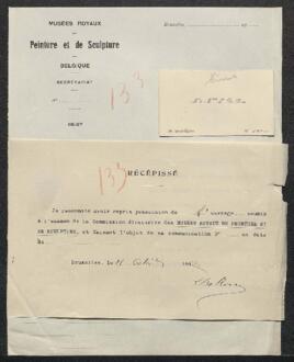 Dossier concernant un tableau, (sujet et auteur non spécifiés), offert en vente par Mr L. De Rom (Woluwé-Saint-Pierre). — Offre refusée.