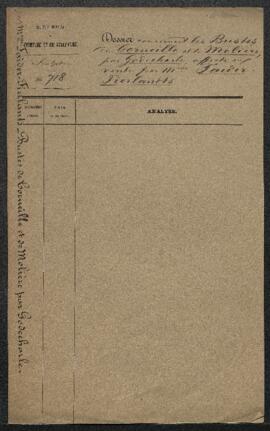 Dossier concernant le Buste de Corneille et le Buste de Molière par Godecharle, offerts en vente ...