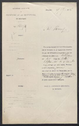 Dossier concernant un tableau offert en vente par Mr Pieer Parent (Morlanwelz). — Offre refusée.
