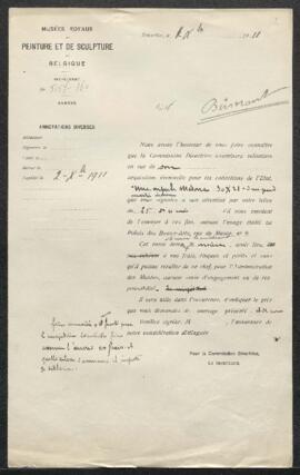 Dossier concernant une collection de tableaux anciens et modernes, dont Une madone attribuée à [B...