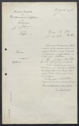 Dossier concernant une Curée, tableau d’un auteur inconnu, offert en vente par Ch. Vos (Bruxelles). — Offre refusée.