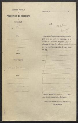 Dossier concernant un tableau attribué à [Adriaen] Brouwer offert en vente par Mr Nicholson (Gran...