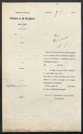 Dossier concernant un Temple, tableau non attribué, dont Mr Félix Barré (Etterbeek) voudrait conn...