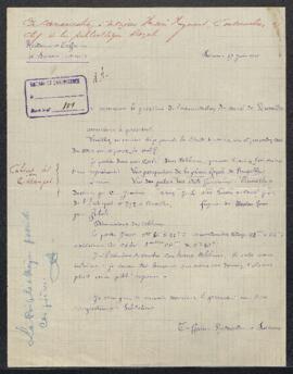 Lettre concernant deux gravures représentant La Place royale à Bruxelles et Le Palais des Etats G...