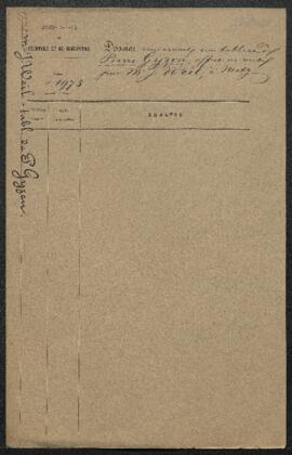 Dossier concernant un tableau peint par Pierre Gyzen [Peeter Gysels] représentant un Cygne étendu, offert en vente par l’entremise de Mr J. Weil (France, Metz). — Sans suite apparente.