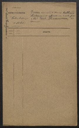Dossier concernant trois tableaux historiques, offerts en vente par Mr Antoine Rousseau (Namur).