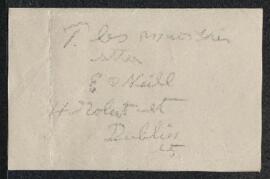 Dossier concernant une demande de renseignements émanant de Mr E. O. Neill (Irelande, Dublin) à p...