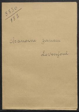 Dossier concernant une demande du chanoine J. E. Jansen (Lovenjoul) sur le lieu de naissance du p...