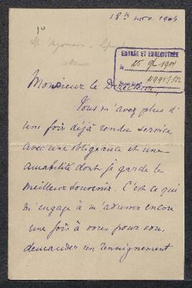 Lettre concernant un Paysage, tableau attribué à Gaspar Poussin, offert en vente par Mr le baron ...