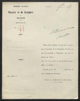Dossier concernant six tableaux dont un de Th[éodore] Fourmois, offerts en vente par Mlle E. Schl...