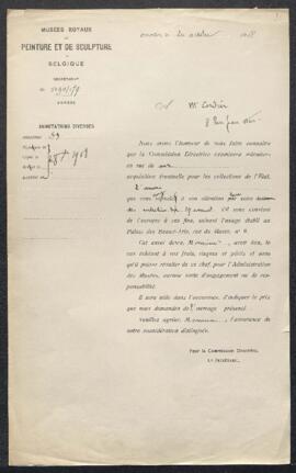 Dossier concernant le Buste de Van Brée plâtre de Godecharle, offert en vente par Mr J. Cordier (...