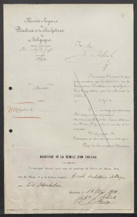 Dossier concernant un tableau de Ferdinand de Brakeleer Ecole dentellière de Bruges , offert en v...