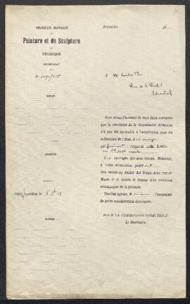 Dossier concernant Des batailles, deux tableaux donnés à J[oh]an van Huchtenberg [Huchtenburg] éc...