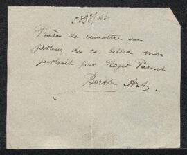 Dossier concernant un Portrait de Berthe Arts par Roger Parent, offert en don par le modèle. — Of...