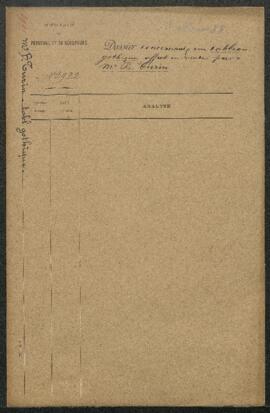 Dossier concernant un petit tableau gothique offert en vente par Mr B. Turin (Saint-Gilles). — Of...