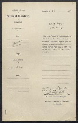 Dossier concernant un tableau signé Vermeulen offert en vente par Mr Depage (Bruxelles). — Offre ...