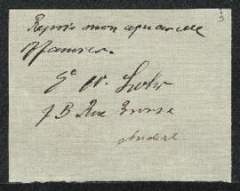 Dossier concernant une aquarelle donnée à L(o)udolf Backhuysen, offerte en vente par Mr E. W. Loh...