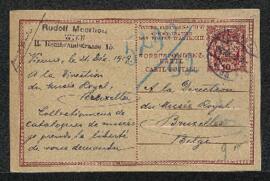 Carte poste de Rudolf Meerholz (Autriche, Vienne) par laquelle il demande à obtenir un catalogue ...