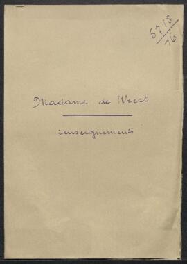 Dossier concernant la demande de renseignements de Mme de Weert (Gand) sur le peintre Lieven De W...
